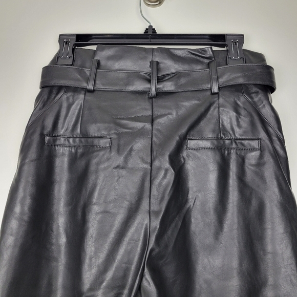 NWT Lucy Paris Faux Leather Paperbag-Waist Pants in Black - Picture 8 of 13